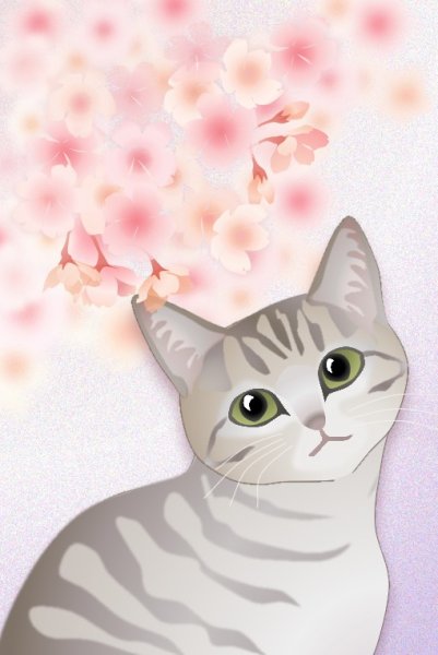 画像1: may's shop 縁側：ポストカード【桜とキジ猫　縦】 (1)